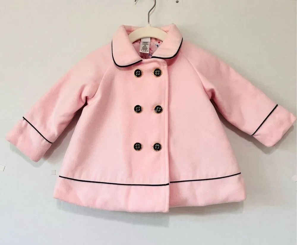 Little Me Coat  Pink With Navy Trim  Sz 12m   EUC